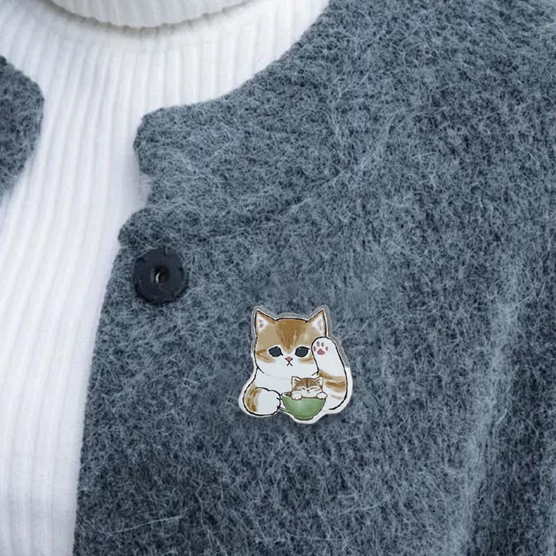 1Pc Acrylic Exquisite Bag Pin Petite Badge Cartoon Cat Brooch