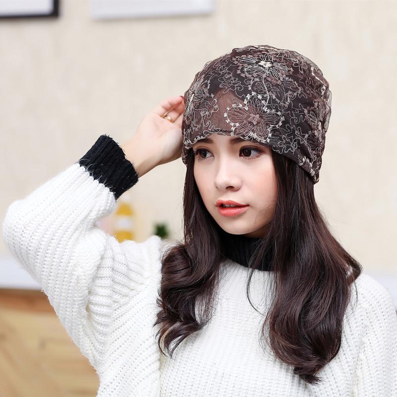 Korean Style Women s Postpartum Slouchy Maternity Hat, Double Layer Lace, Plum Blossom Pullover