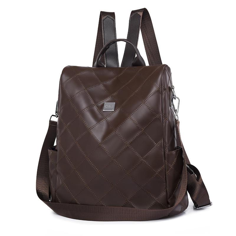 

Мягкий кожаный рюкзак IELGY с защитой от краж, модный рюкзак с бриллиантами, модная универсальная и вместительная дорожная сумка. кофейный