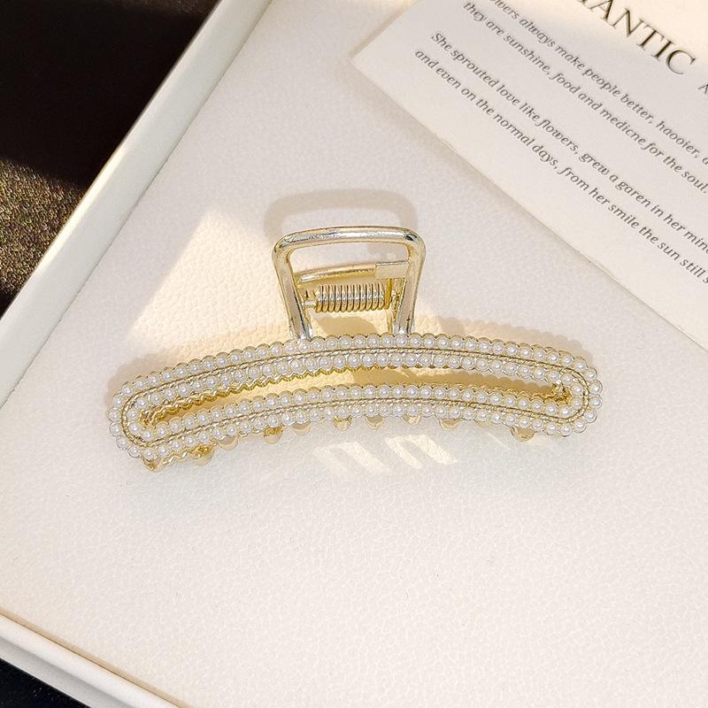 Fashion Bow Pearl Rhinestone Flower Grab Clip Temperament Half Tie Hairpin Disc Hair Shark Clip