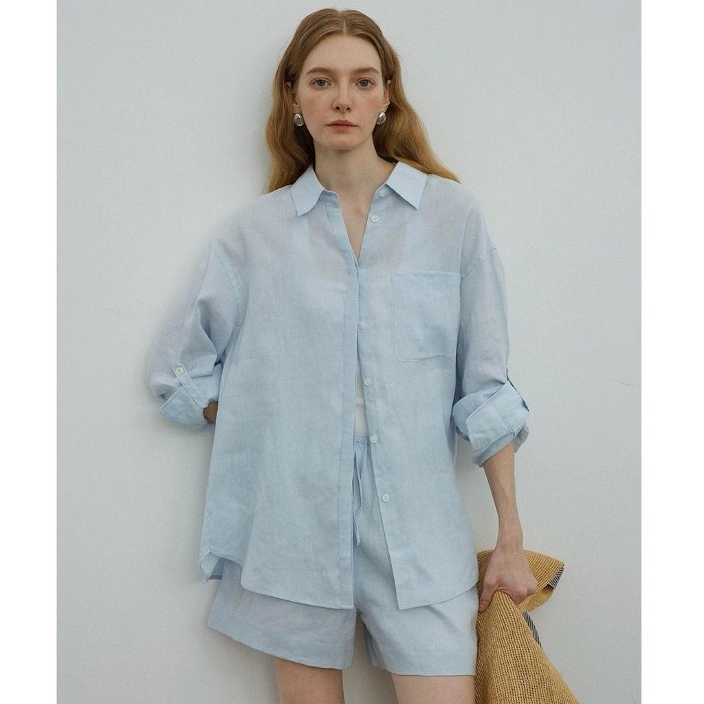 Leinen Oversize Hemd und Shorts Set - Weiß, Lässiger Sommerstil