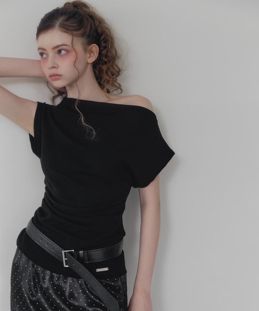 Teuwi One-Off Shirred Asymmetrical T-Shirt (Belt Set)