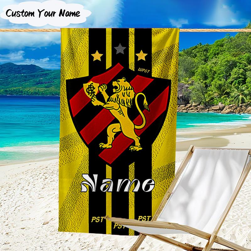 1PC Custom Name Beach Towel Recife Lion Crest Flag Beach Towel, Suitable for Camping, Travel, Beach Accessories, Super Absorbent, Family Gift