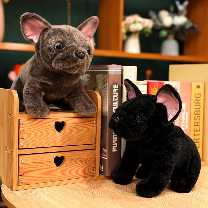 New 28cm Bulldog Plush Toy Realistic Stuffed Animals Black Grey Bulldog Plush Lifelike Pet Dog Soft Doll Gift