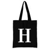Women's Black Shopping Bag Casual Large-capacity White Letters Initial Name Pattern Printing Series Canvas Shoulder Bag Reusable