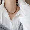 Square artificial tiger's eye stone beaded necklace women's retro fashion collarbone chain niche light luxury high-end jewelry