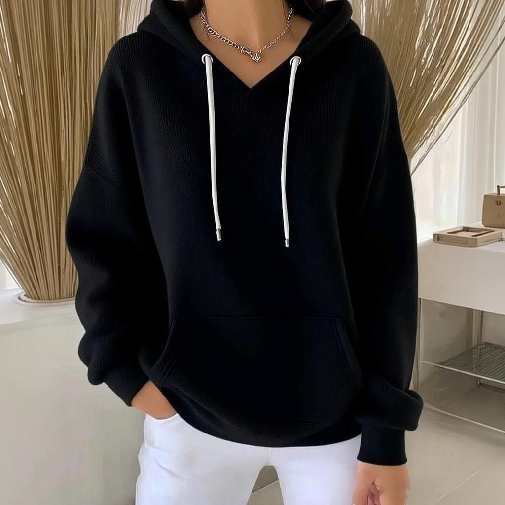 Women's Casual Trendy Hoodie Long Sleeve Color Pullover Sweatshirt