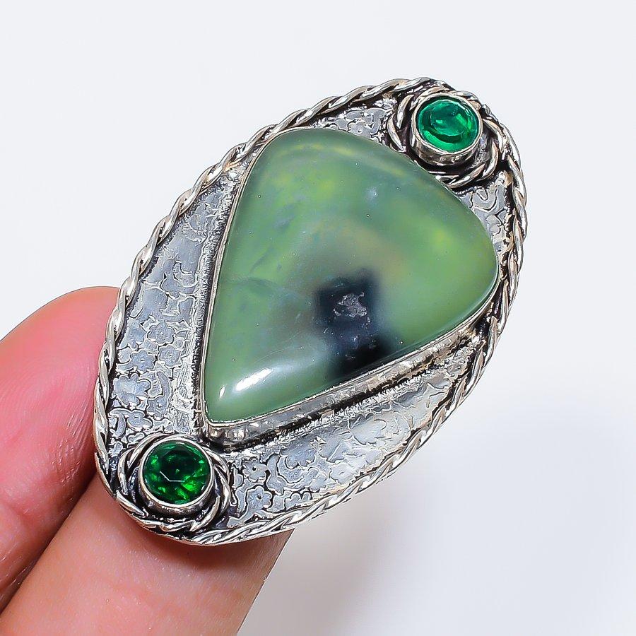 Natural Serpentine, Diopside 925 Sterling Silver Jewelry Ring Size 6 ZS-1247