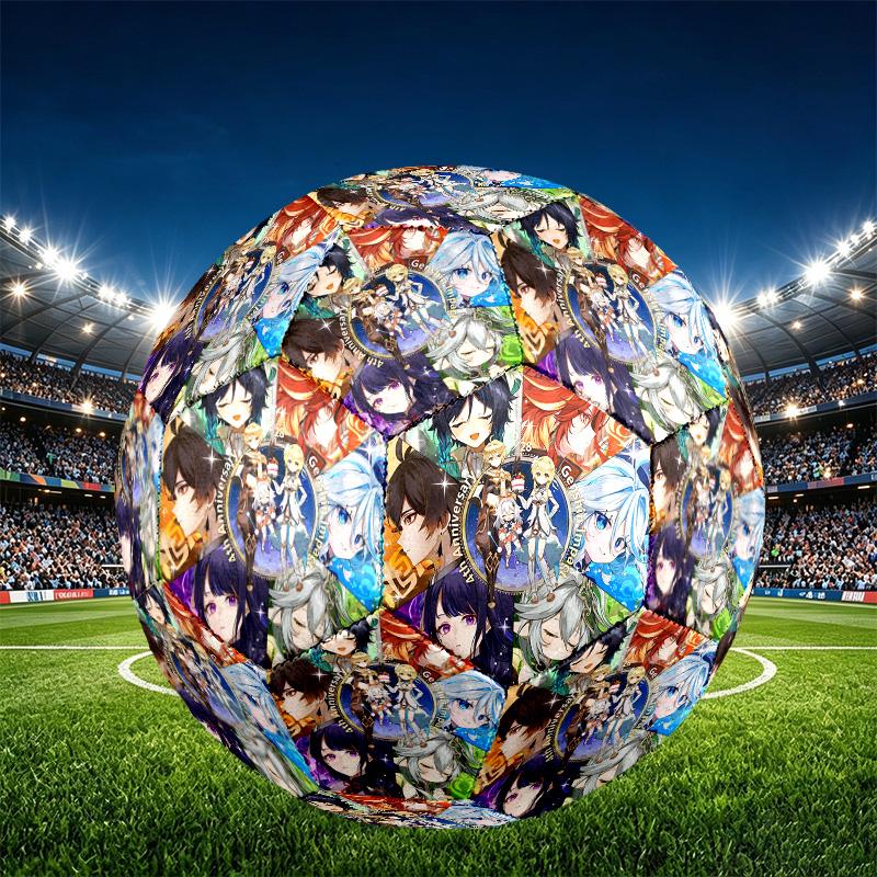 Genshin Impact Print Size 5 Soccer Ball, PU Wear Resistant Football for Match Training and Daily Practice, Birthday Gift for Soccer Fans