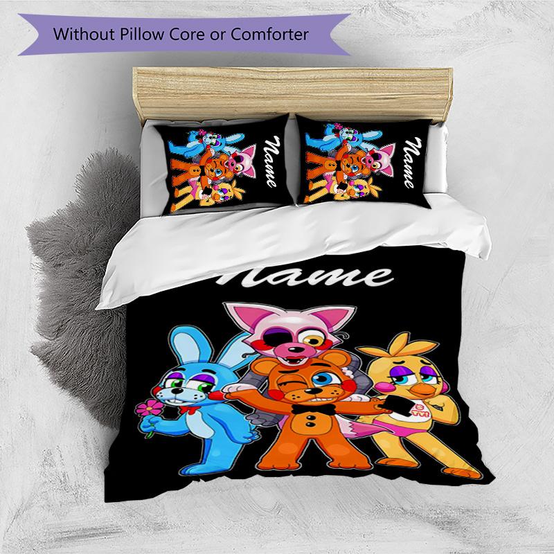 3pcs Freddy Bear2 Cover Set - Personalized Name, HD Printed Bedding with 1 Cover and 2 Pillowcases - Perfect for Home Decor, Easy Care