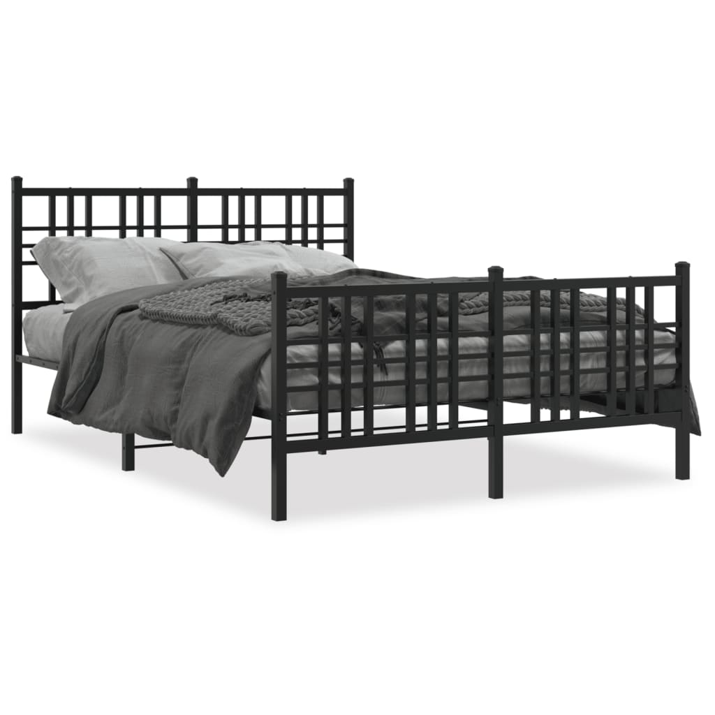 Bed Frame with Headboard and Footboard Metal Black 137 X 190 Cm