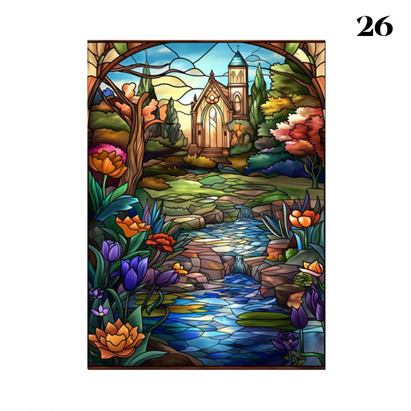 European Style Oil Painting Art Privacy Window Film Static Cling Vinyl Retro Stained Glass Film Home Bathroom Decor Stickers