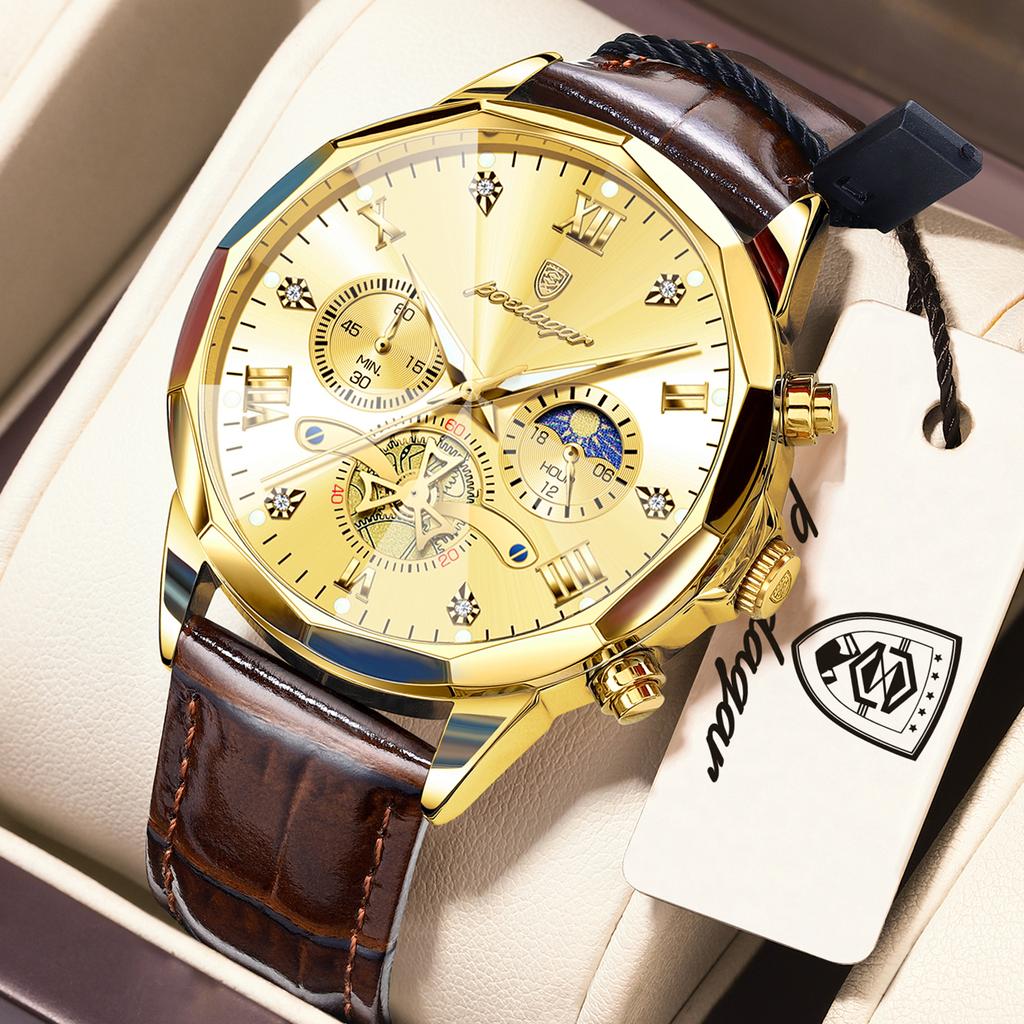 POEDAGAR Luxury Fashion Men Watch Waterproof Luminous Chronograph Leather Man Wristwatch High Quality Quartz Men's Watches Reloj