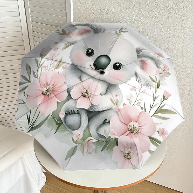1pc Koala Flowers Automatic Open/Close Umbrella Compact Folding Umbrella with 8-Rib Shaft for Women/Men, Elegant Birthday1160S