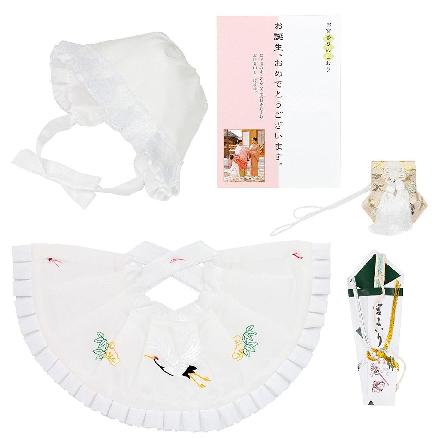 

Посещение храма чистый комплект капюшон складной для мальчиков и девочек [KYOETSU] слюнявчик, шелк, комплект, 4 предмета (шляпа, слюнявчик, веер, амулет) (белый) белый