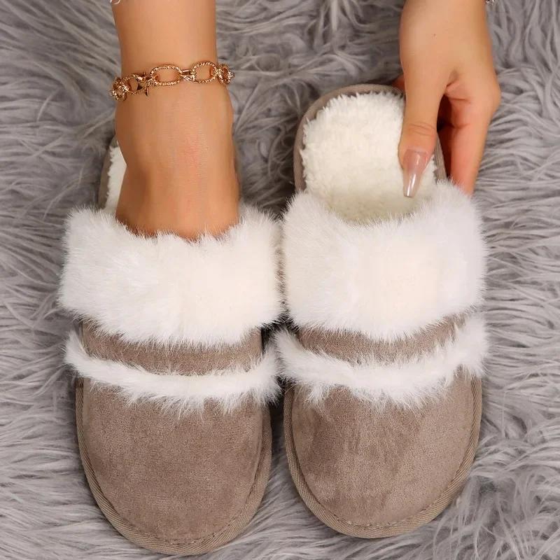 Fashion 2024 Hot Sale Shoes for Women Closed Toe Women's Slippers Autumn Suede Warm Indoor Flat Casual Comfortable Large Size Slippers