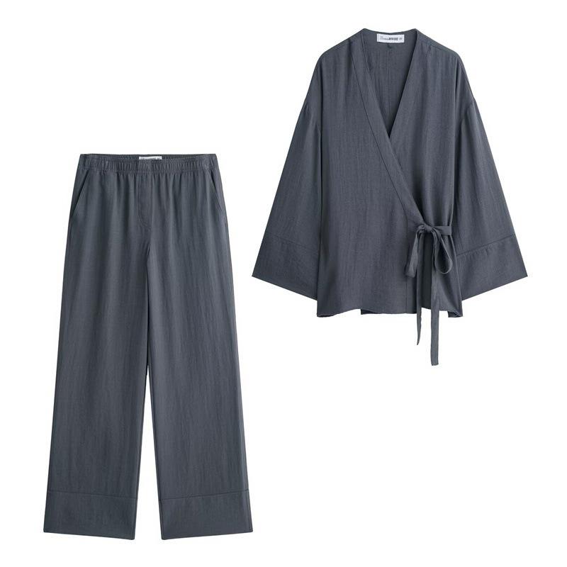 

TAOP&ZA Spring/Summer Women s Kimono Tie-Waist Jacket & Straight Leg Pants Medium