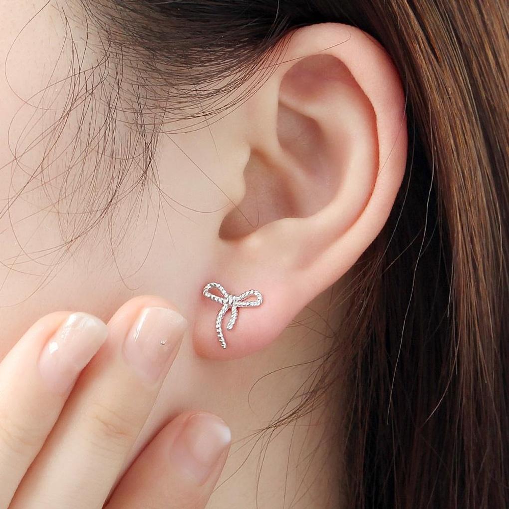 925 Silver Platinum-plated Ribbon Knot Silver Needle Earrings