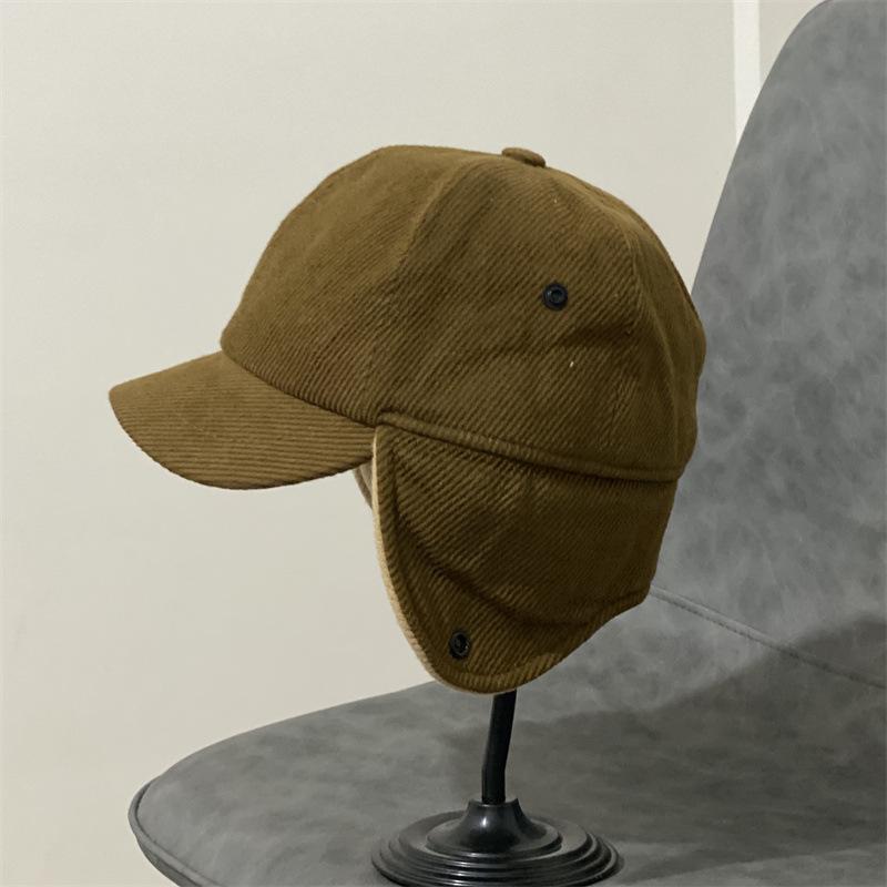 

Fried Street New Hat Sweet and Cool Однотонная вельветовая осенне-зимняя теплая шапка-ушанка для мужчин и женщин на пуговицах M（56-58cm） хаки