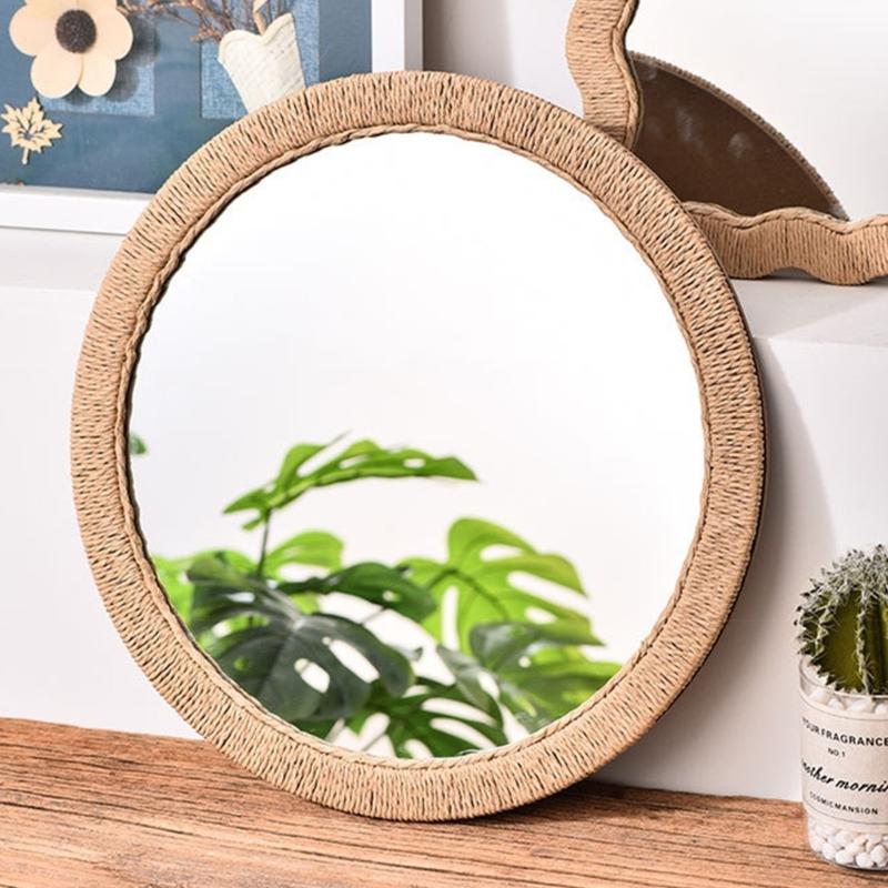 Bathroom Mirror for Wall Round Handmade Woven Frame Vanity Mirror Decorative Mirror for Bedroom,Living Room,Entryway