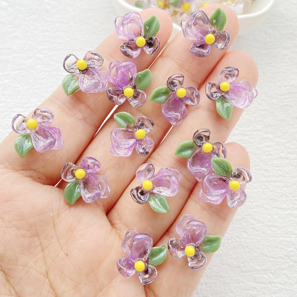 50Pcs Cute Cartoon Mini Colorful and Shiny Flowers Nail Art Resin Designer Charms DIY Craft For Nail 3D Decorations Jewelry