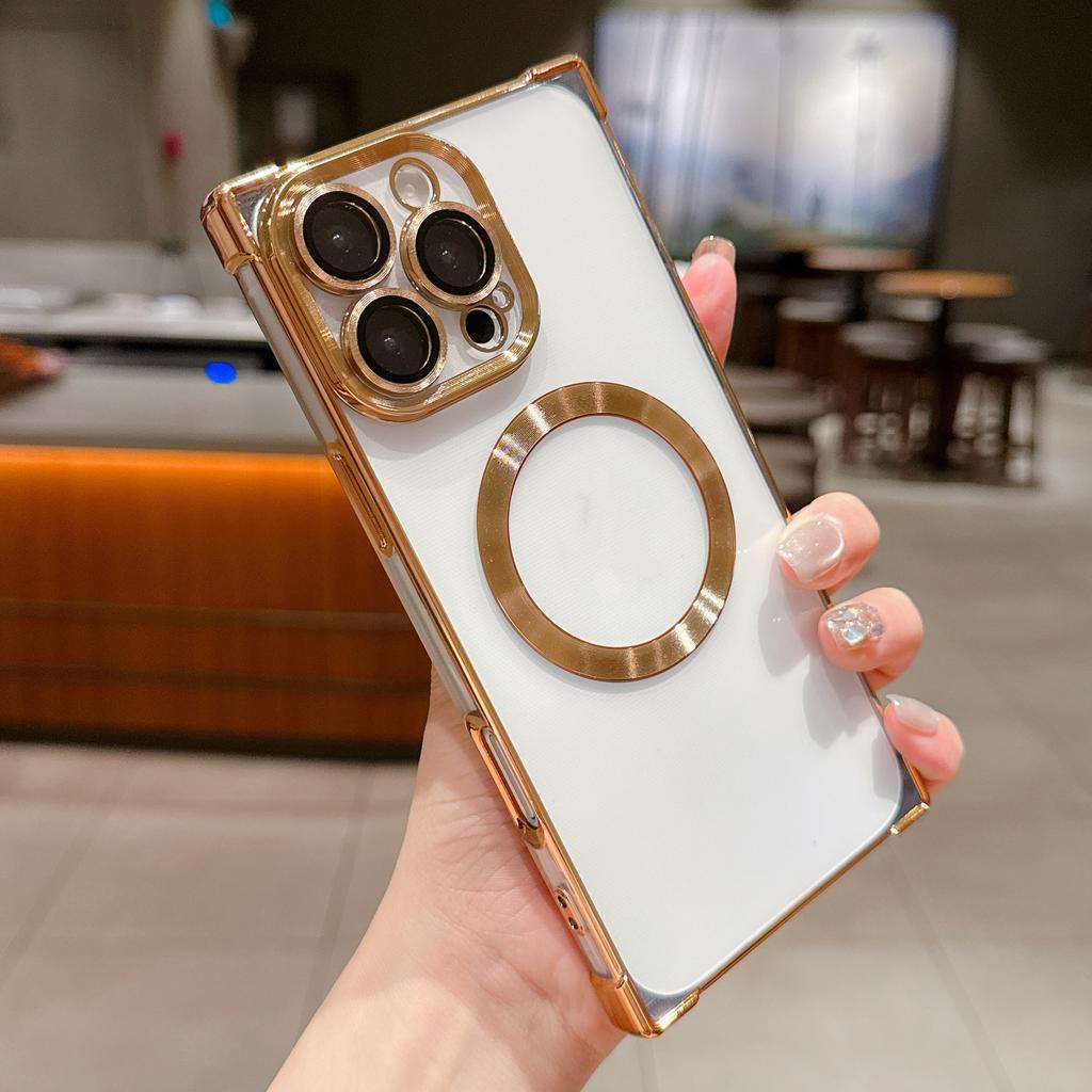 Electroplating right angle anti-drop magnetic mobile phone case is suitable for Apple 16PROMAX advanced sense 15/13 protective cover fine hole
