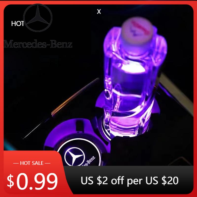 Hot Car Sticker 2pcs Interior Light Coaster LED Illuminated Car Water Cup Coaster For Mercedes Benz B/C/E/S Class A Class C200L