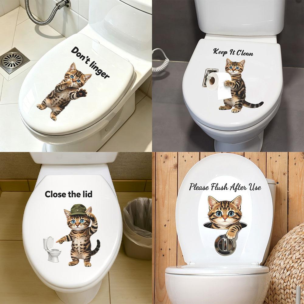 Adesivo da Toilette Gatto Tigrato Cartone Animato Rimovibile Autoadesivo Decorazione Bagno