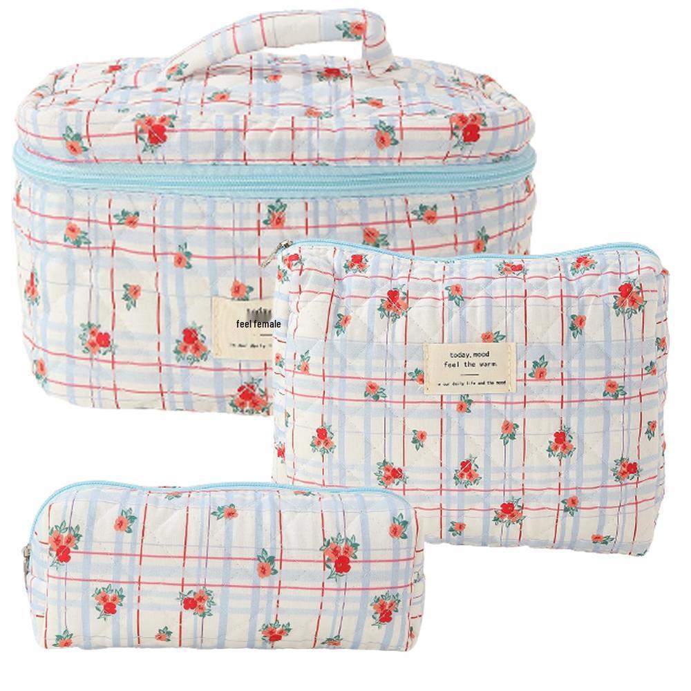 Three-Piece Floral Large-Capacity Makeup and Travel Bag Set