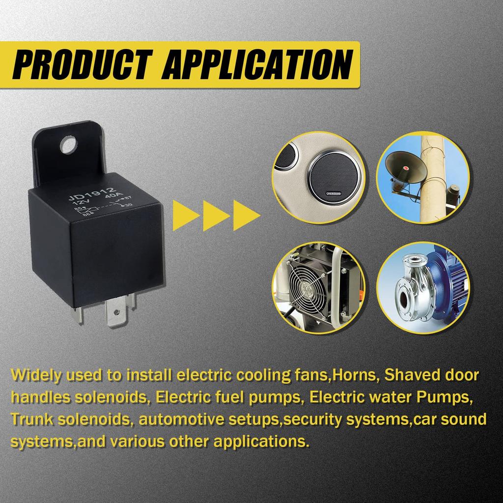 JD1912 Relay 4 Pin 40A 12V SPST Car Truck Van Motorcycle Boat Relay (Pack Of 2 Pcs)
