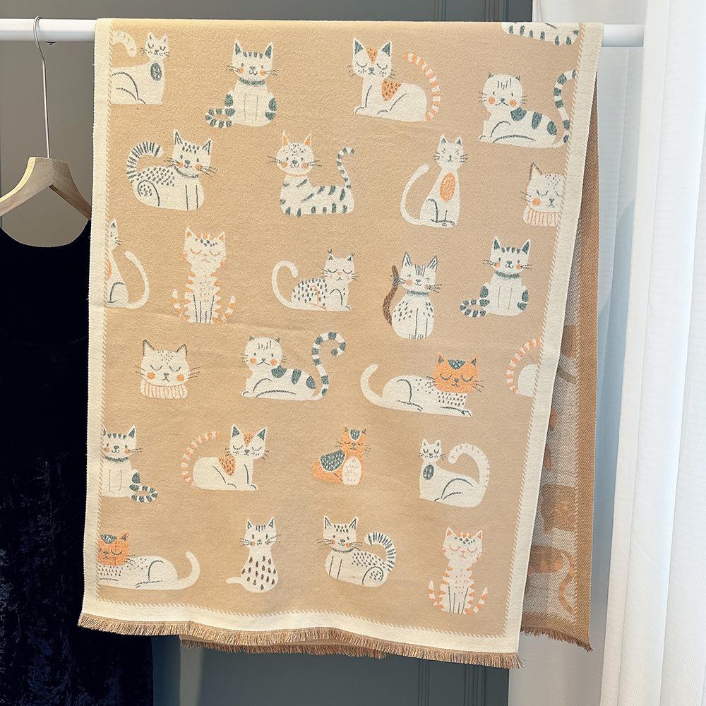 New Double-sided Contrasting Color Jacquard Scarf Women's Winter Warm Fashion Shawl Outer Shoulder and Neck Protection