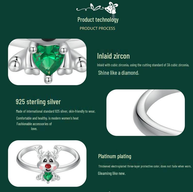 Everlove Reindeer Moose S925 Sterling Silver Rhodium-Plated Open Ring for Women