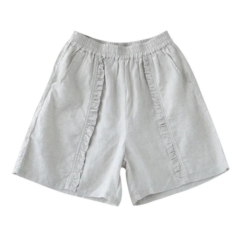 Women's Retro Pleated Cotton-Linen Harem Shorts – Casual, Loose, Elastic Waist for Spring/Summer
