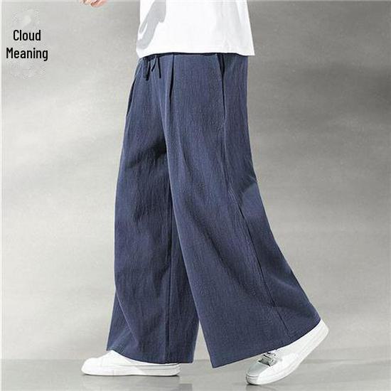 Pantalon d'été ample décontracté à jambes larges en lin chinois pour homme