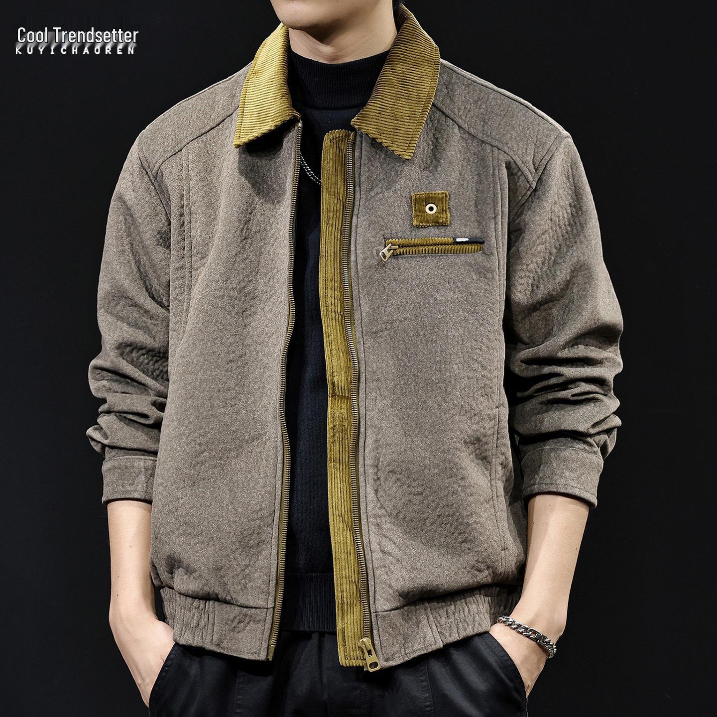 

2025 Men s Trendy American Style Heavyweight Lapel Jacket - Autumn/Winter Casual Loose Plus Size High-End Clothing 2XL for 160-180 jin армія зелений колір
