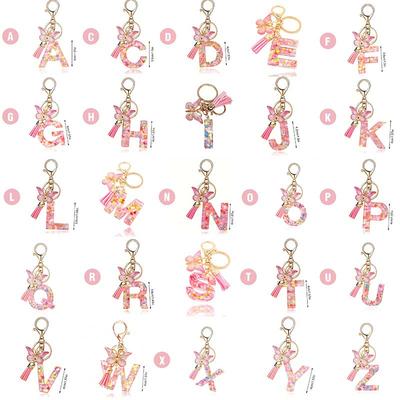 Resin Letter Keychain Butterfly Tassel Ornament Pendant