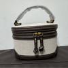 Fashion Canvas Color Blocked Handbag for Women High End Exquisite Round Barrel Single Shoulder Crossbody Bag Handheld Makeup Bag