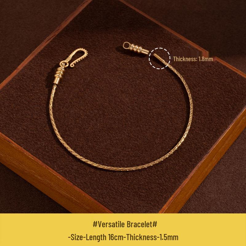 Versatile Gold-Plated Copper Beaded Bracelet with Lucky Beads and Wrap-Around No-Tie Design