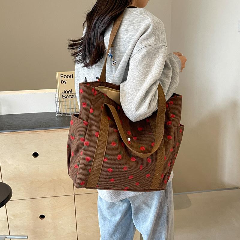 Fresh Sweet Girl's Handbag Fashionable High End Corduroy Printed Shoulder Bag Leisure Shopping Commuter Women's Underarm Bag