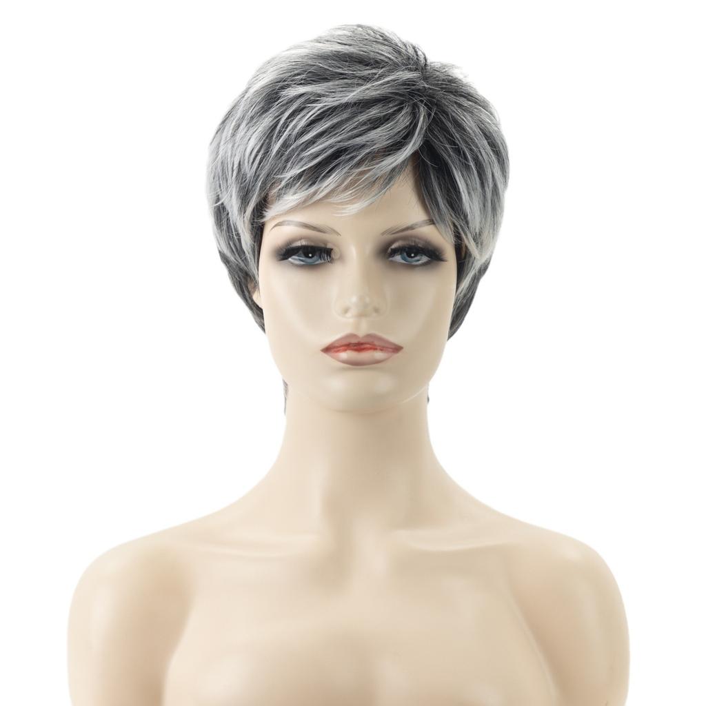 Synthetic Short Wave Wigs With Bangs Women Black Gray Wig Women Layered Hair for Daily Cosplay Heat Resistant Fibre
