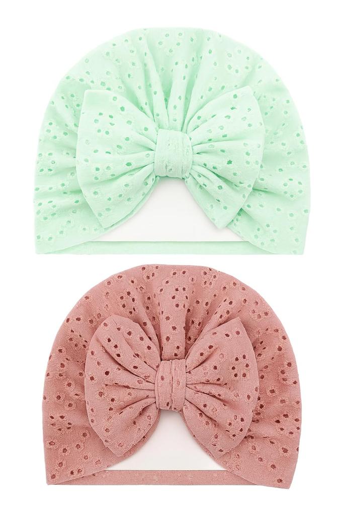 ANNA CREATIONS 2 Pc Premium Soft Bow Head Wraps for Baby Girls Stretchable Elastic Headbands Hair Accessories for Kids (Multicolor)
