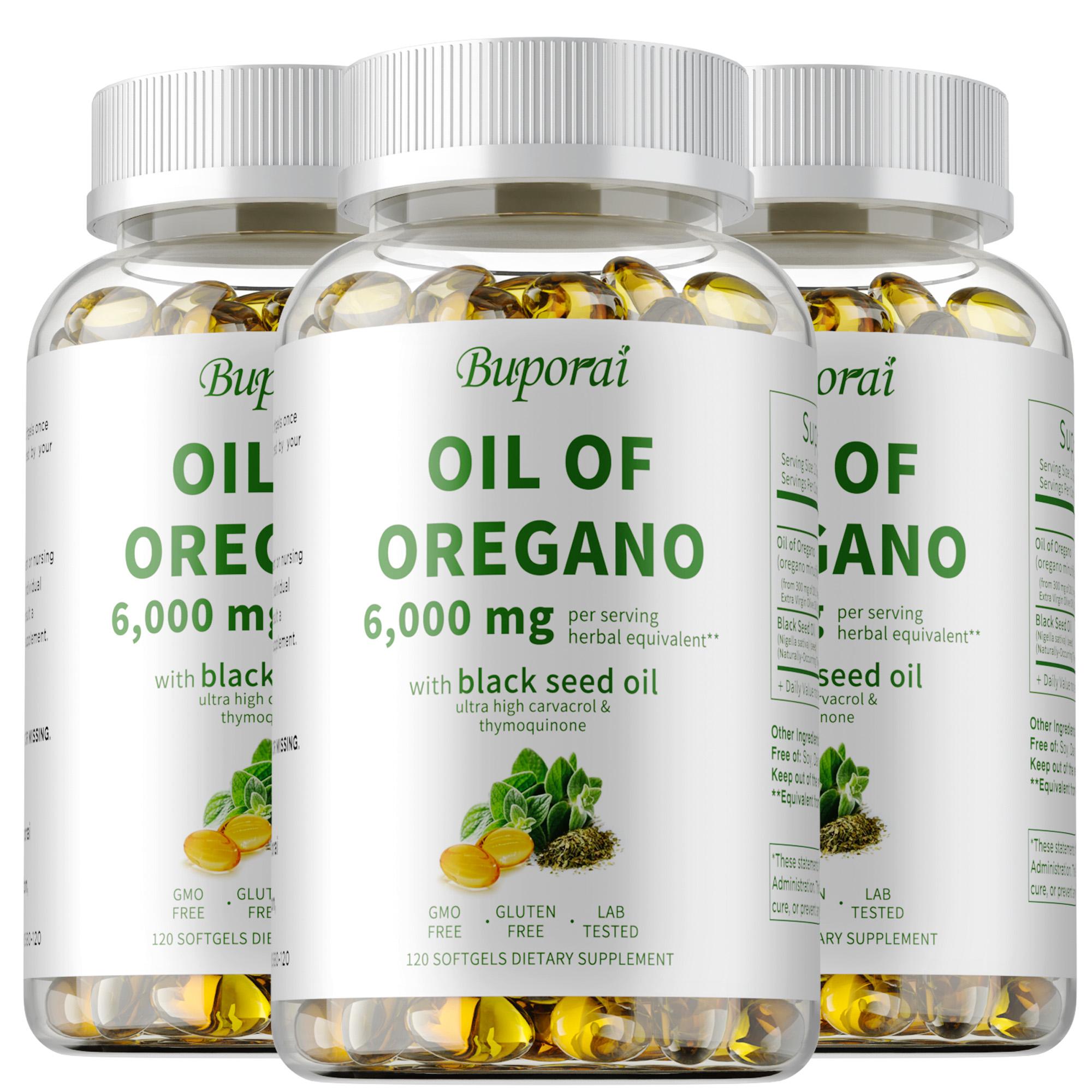 Cápsulas blandas de aceite de orégano de alta concentración y aceite de semilla negra, 6000 mg, apoyan la salud inmunológica, aptas para hombres y mujeres. 120*3