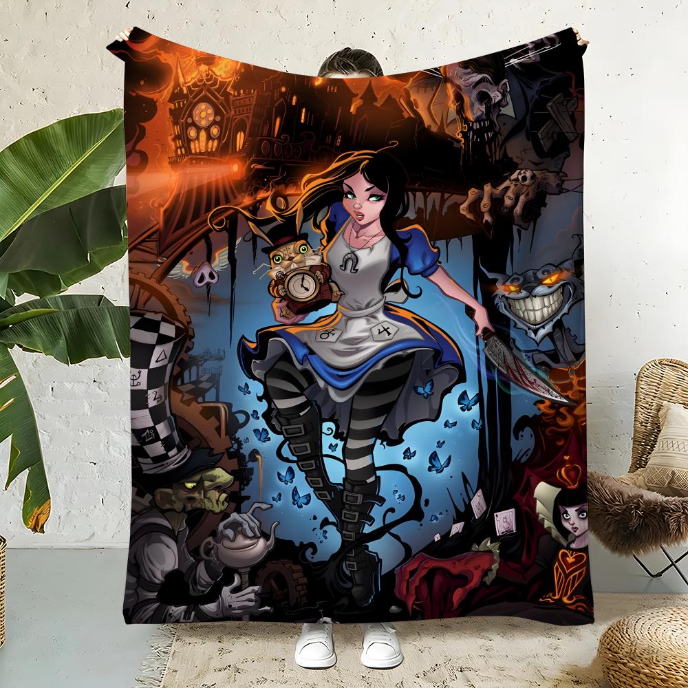 Game A-Alice Madness Returns Throw Flannel Throw Blanket,Bed Home Office Nap Blanket Travel,Camping,Picnic Blanket Soft Decor 75x90cm