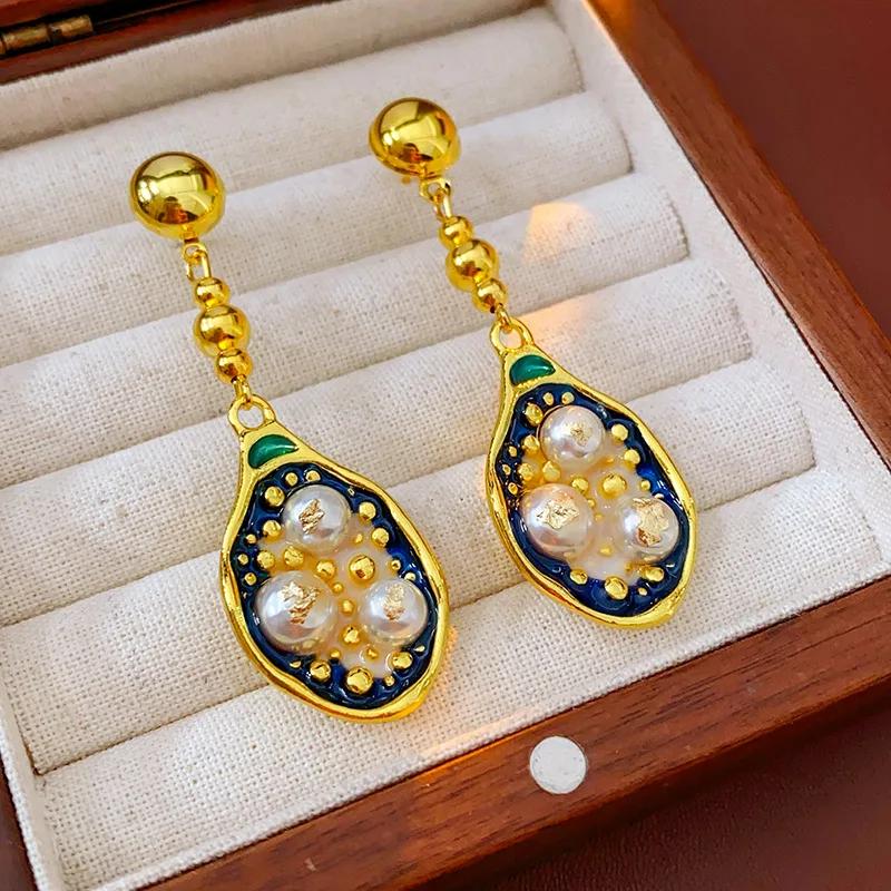 Vintage Pear Earrings for Women 2025 New in Fashion Oval Tassel Drop Earring High-end Retro Luxury Designer Zircon