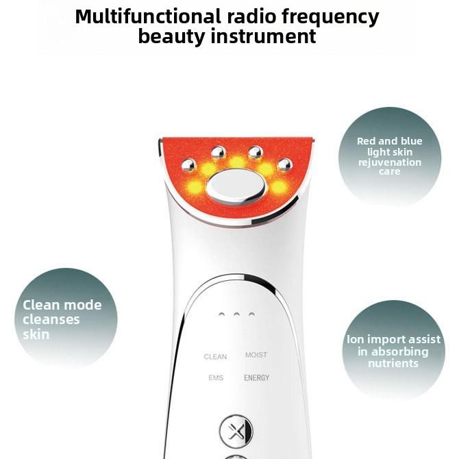 Sonic Beauty Instrument Household Face Massager Red and Blue Color Light Hot Compress Facial Deep Cleansing Skin Introducer