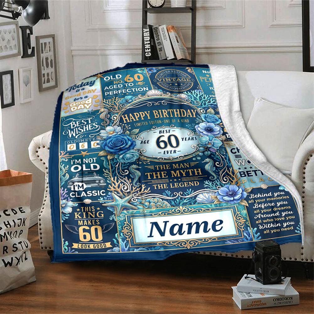 Vintage 60Th Birthday Celebration Blanket Customize Your Name Warmthful Decor Perfect For Sofa Couch Office Bed Picnics For All Occasions Stylish