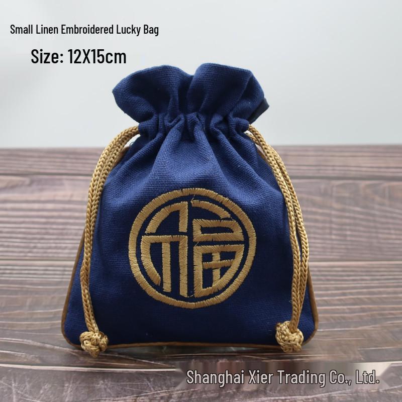 "Extra Large Embroidered Linen Drawstring Bag for Storage and Gifting"