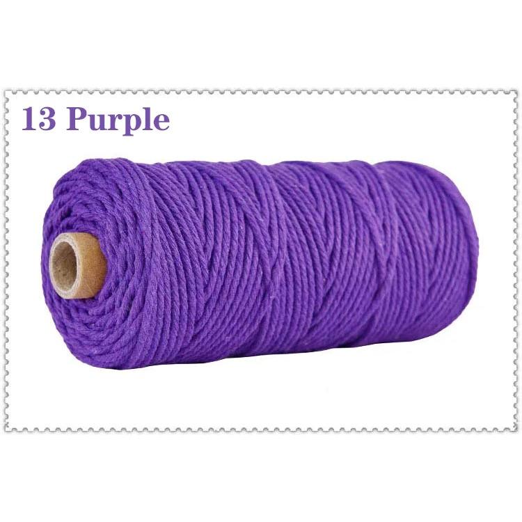 3mm 100% Cotton Cord Colorful Handmade Rope Twisted Macrame String DIY Home Wedding Decoration Supply Film Packaging 100m
