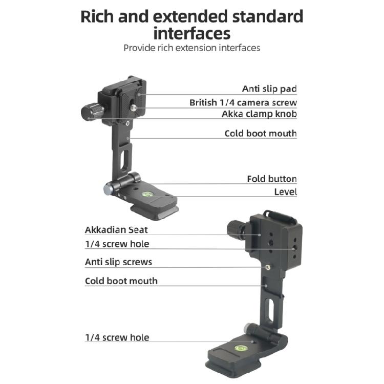 L115 Aluminum Quick Release Mounting Plate With Cold Shoe Adapter Foldable For Smooth Vertical Horizontal Transition