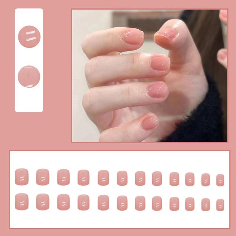 2025 Newest 24Pcs/Set Nail Art French Fake Nails Set With Glue Abs Plastic - Simple Short Nail Stickers